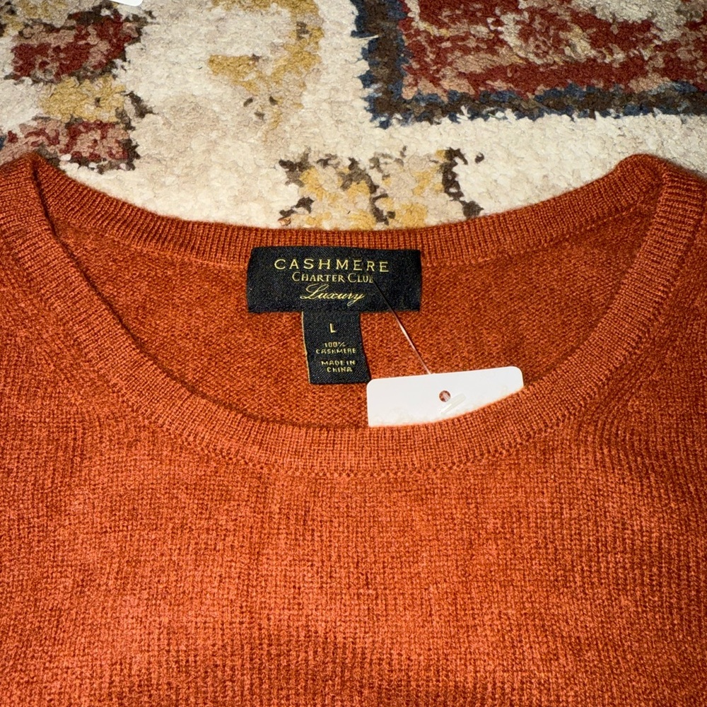 Charter Club Luxury Cashmere Sweater Rust Orange Women's long sleeve crewneck - Picture 2 of 7